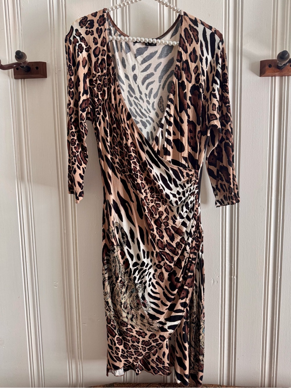 Ed Hardy Leopard Print Wrap Dress in Brown, Black, Cream